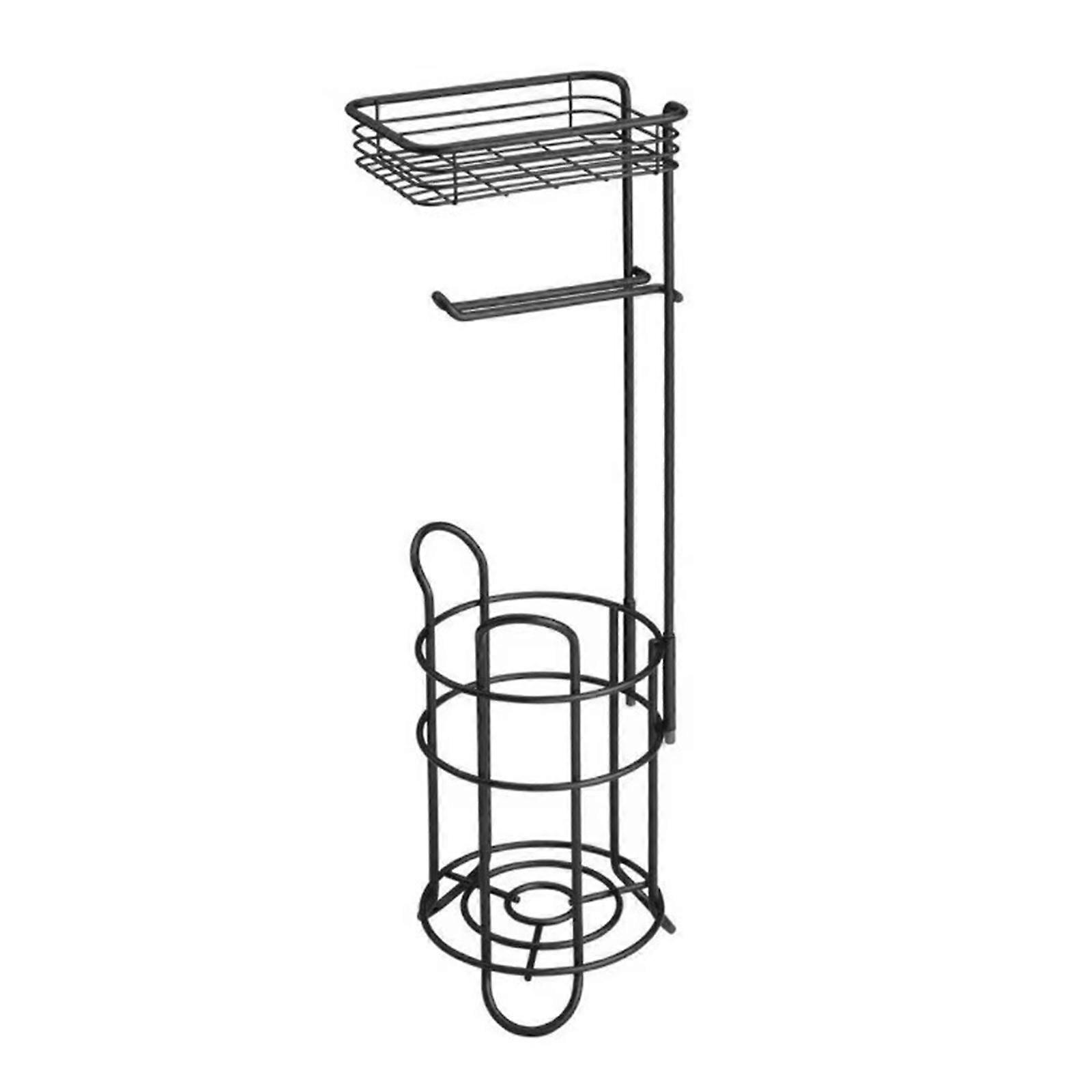 Elegant Iron Standing Tissue Dispenser Large Capacity Modern Floor Mounted Toilet Paper Stand for Homes Office Or Travel  Black