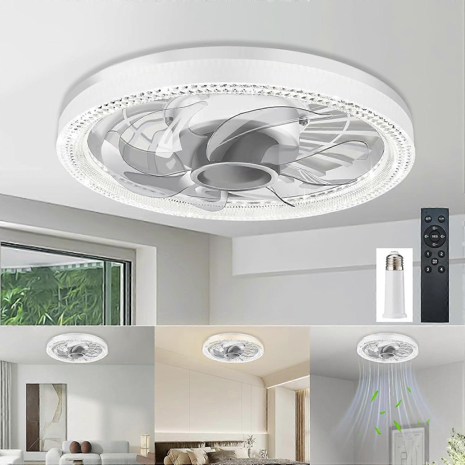 Ceiling Fan Light with Remote, 12 Inch E26 Socket LED Fixture, Dimmable 3Color Quiet Motor