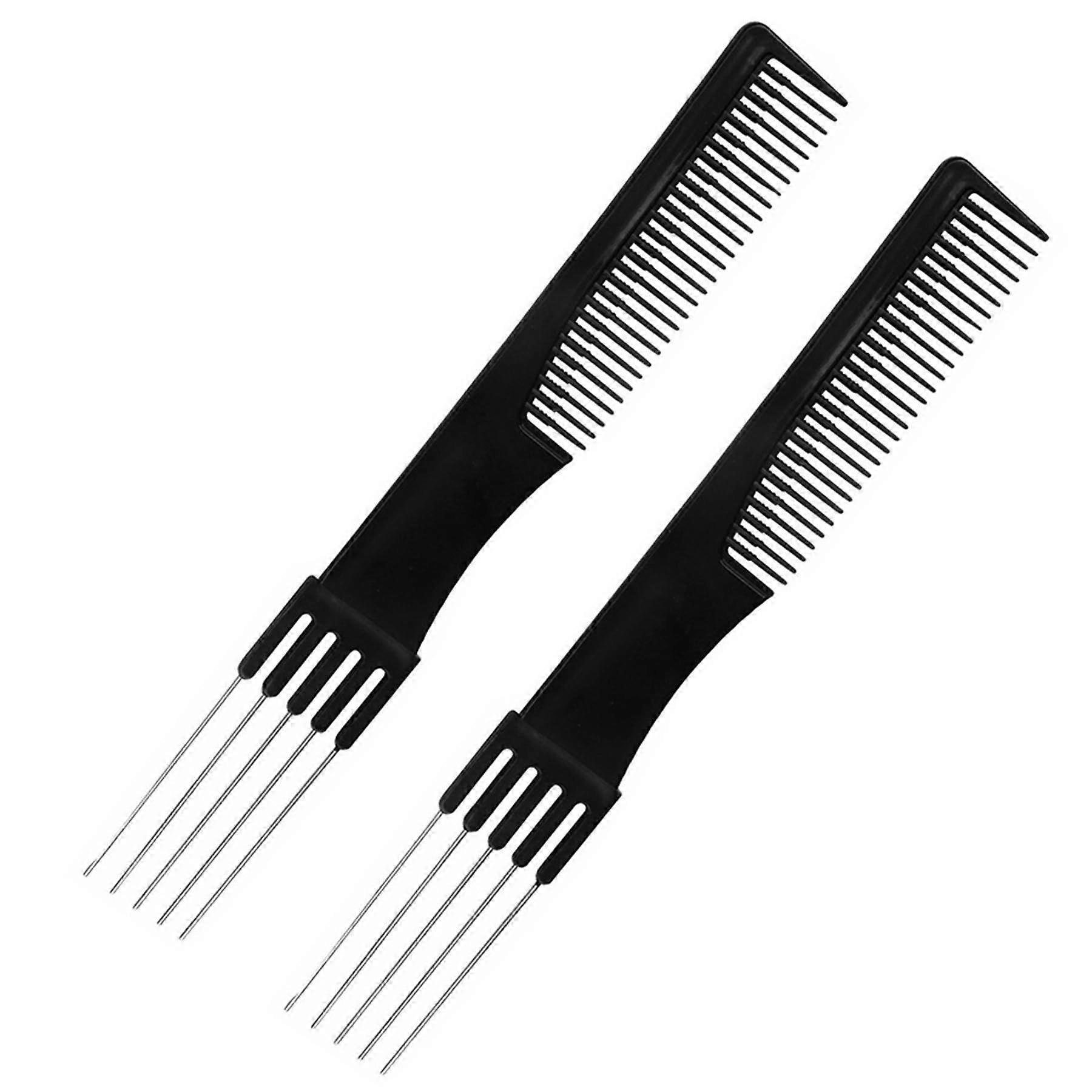 2 Pack Teasing Comb with Metal Pick End for Precision Styling and Volume Boost Black Hair Pick Comb