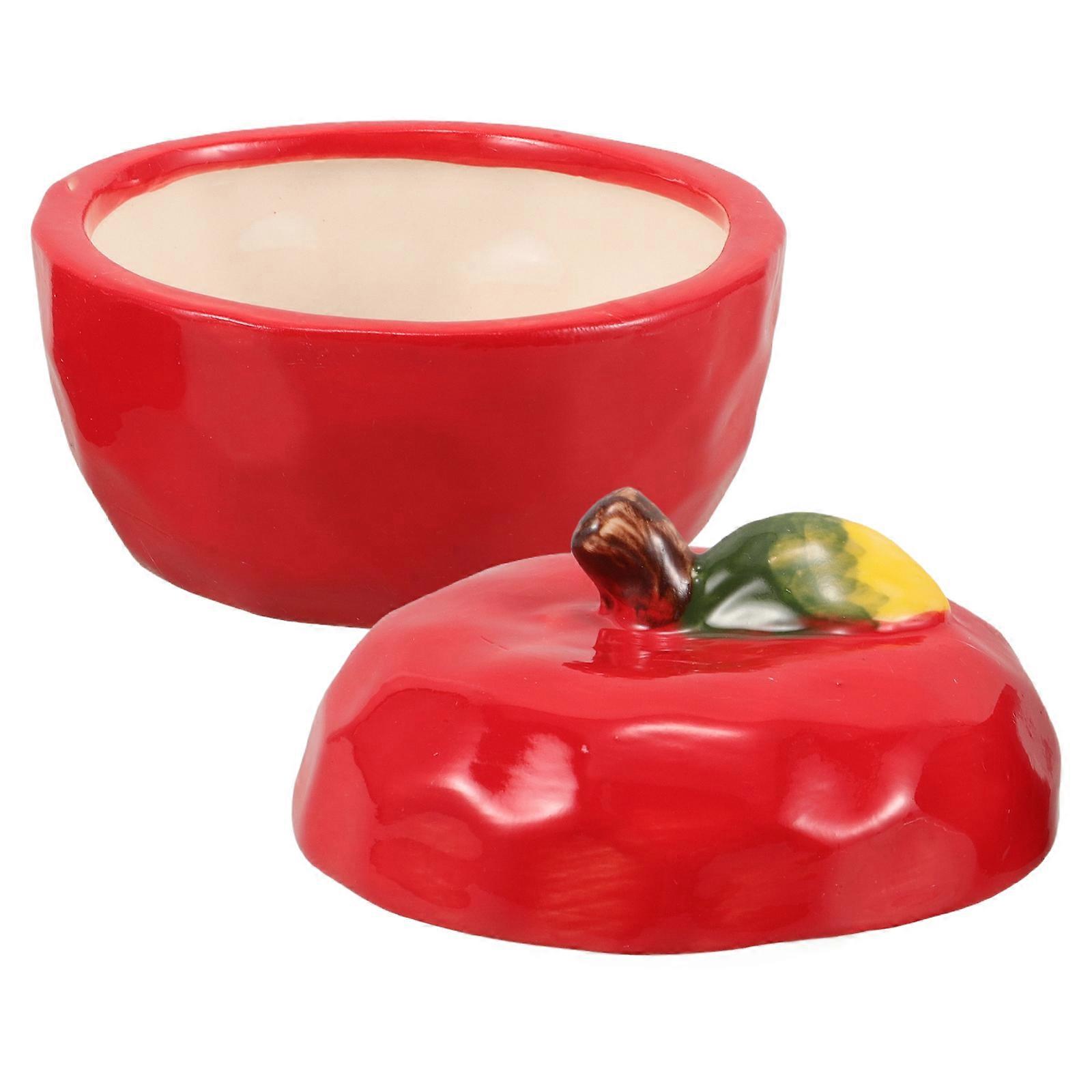 Ceramic Christmas Apple Jar for Candle Storage with Lid Red
