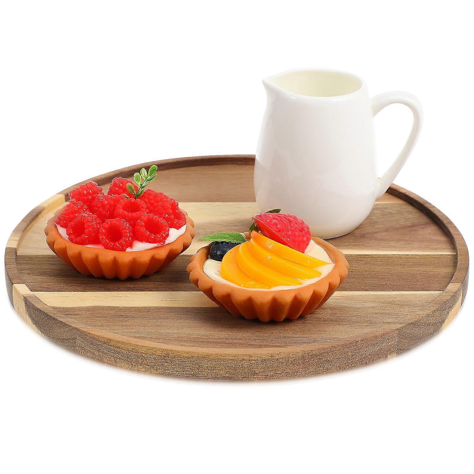 Brown Round Wood Tray Rotating Food Server for Dining Table