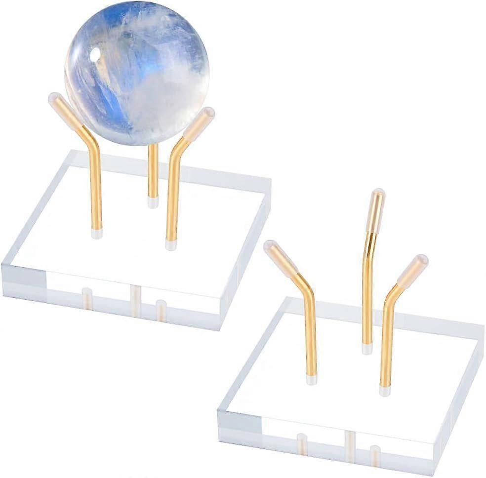 2 Sets Gold Metal Arm Display Stand Display Stand Rock Display Stands Easel with Acrylic Base Decorative Easel Holder for Ball Eggs Mineral Geodes Roc