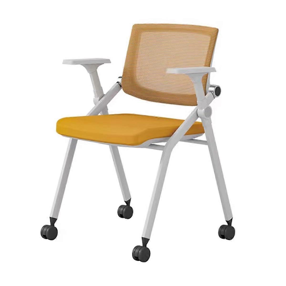 Ergonomic Foldable Mesh Office Chair with Armrests and Writing Pad for Conference Training Orange