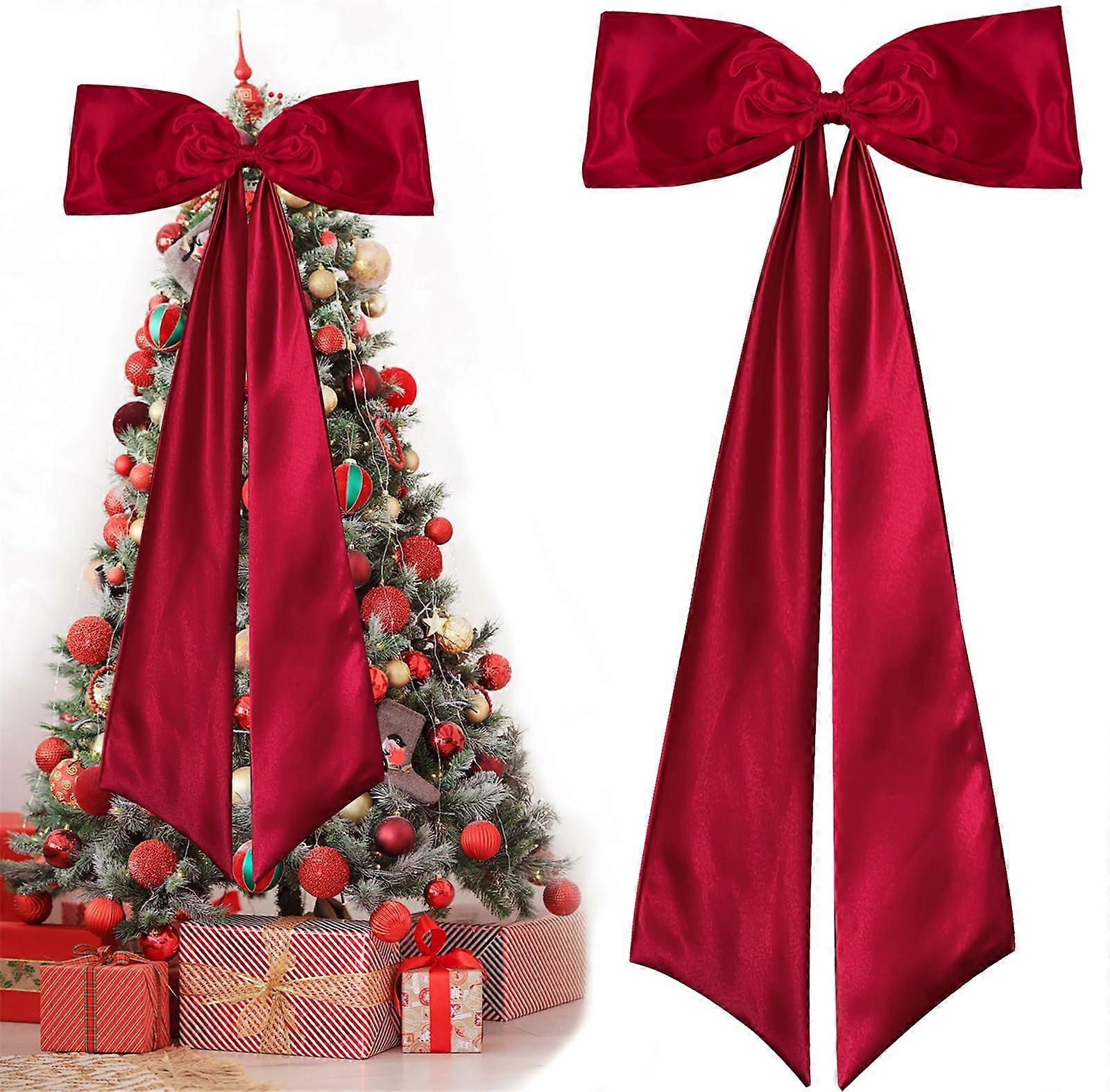 Large Satin Christmas Tree Topper Bow with Elegant Waterfall Effect, 18x49in Extra Large Red Decoration