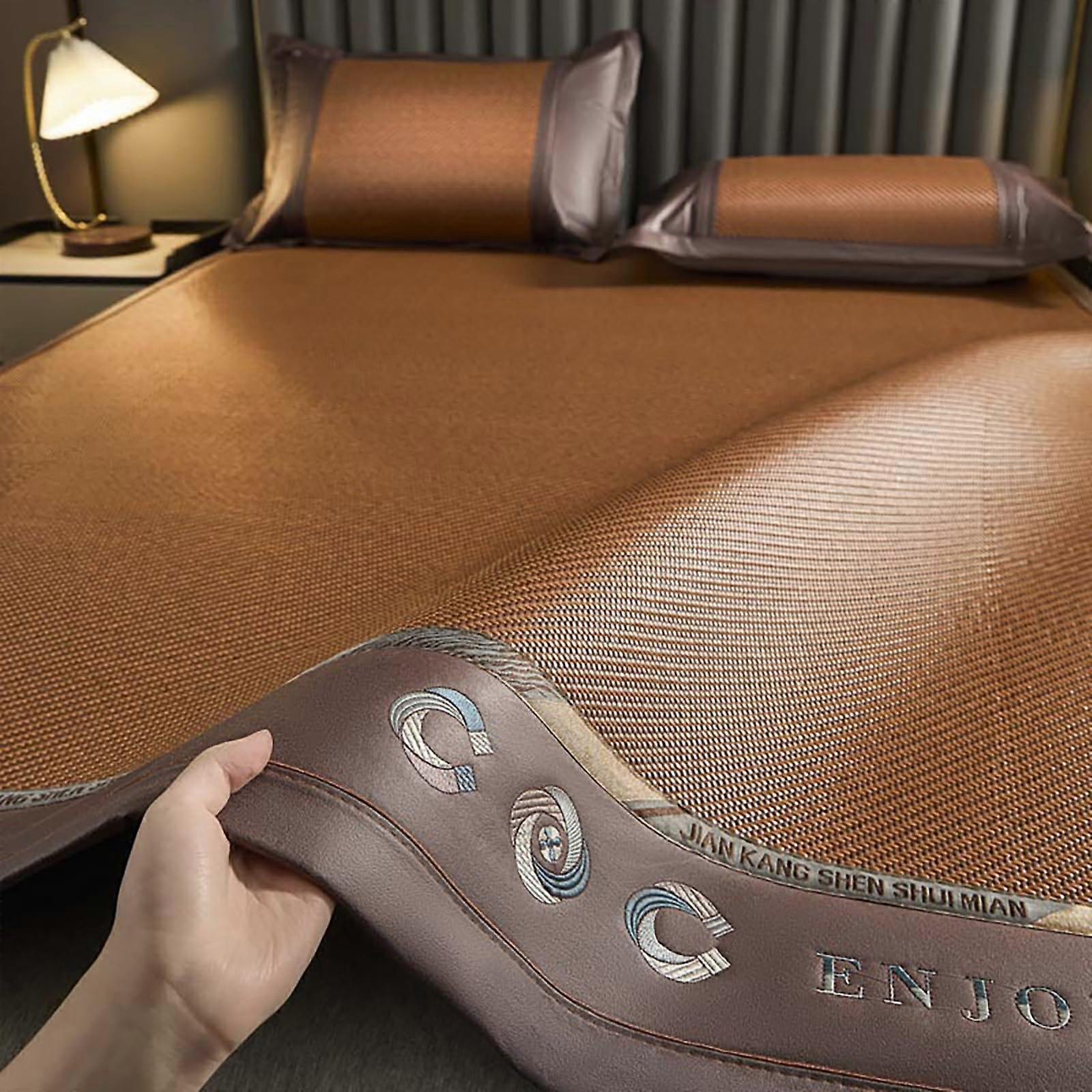 Cooling Sleeping Mat 150x200cm with Pillowcase, Breathable Foldable PE Weave for Summer Bed