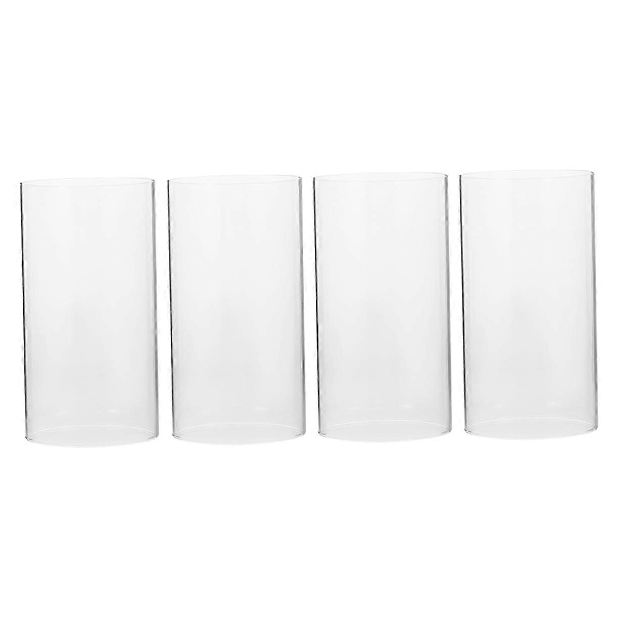 4pcs Windproof Glass Candle Holders Cylindrical Clear Covers for Romantic Table Centerpieces