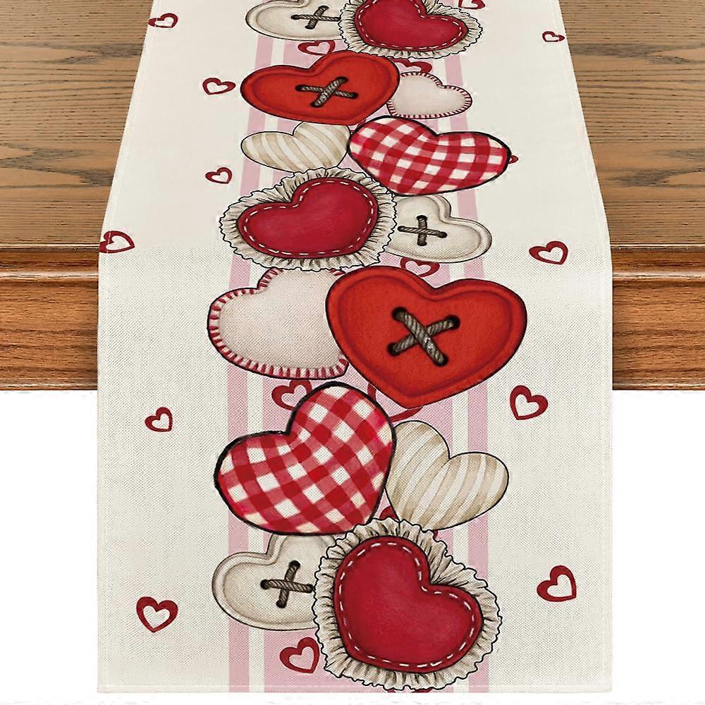 Valentine's Day Table Runner Pink 13x72 with HeartShaped Buttons, Romantic Dining Table Décor