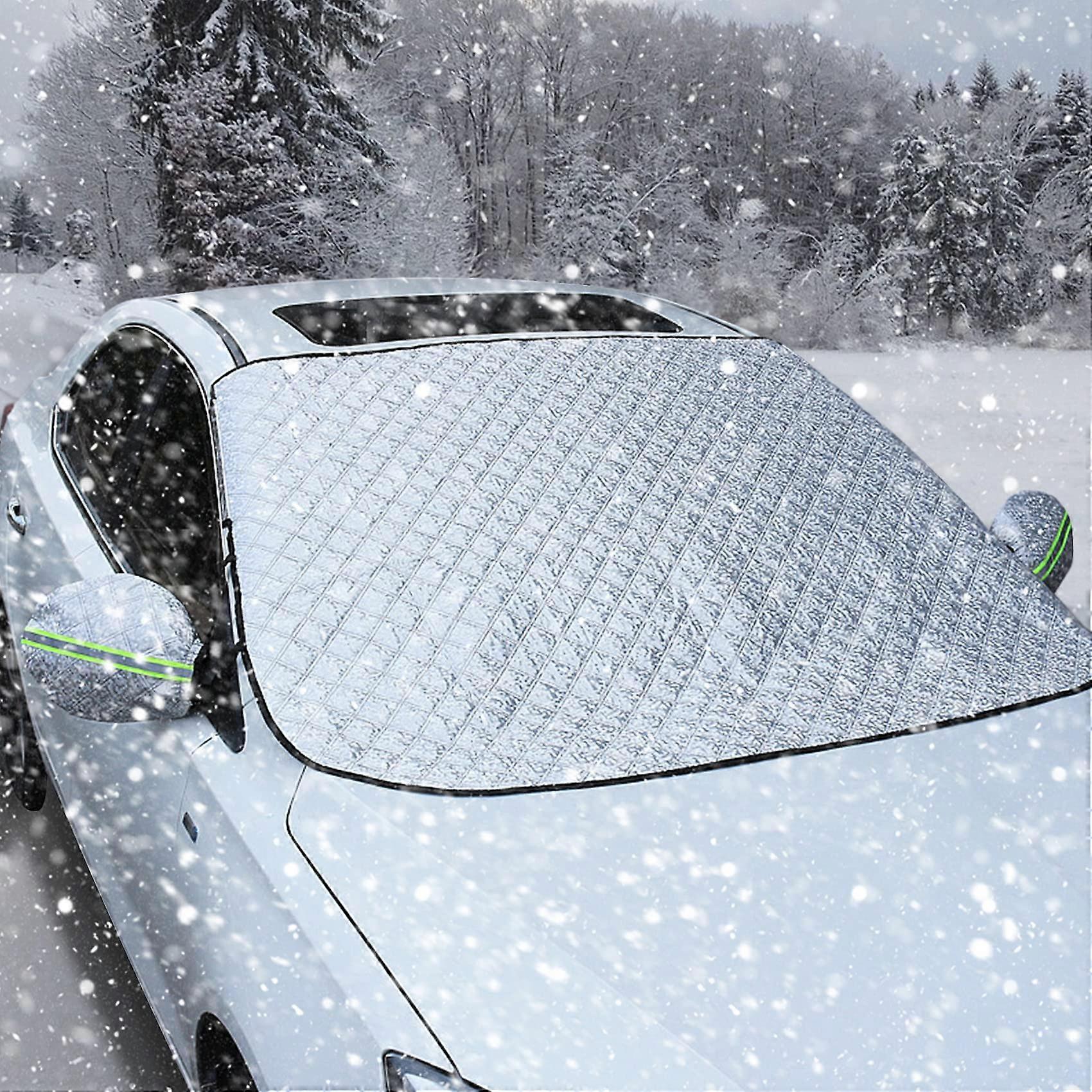 Car Windshield Cover Frost Guard, Winter Snow Ice Protector with AntiTheft Flaps, 145x100cm Universal Fit