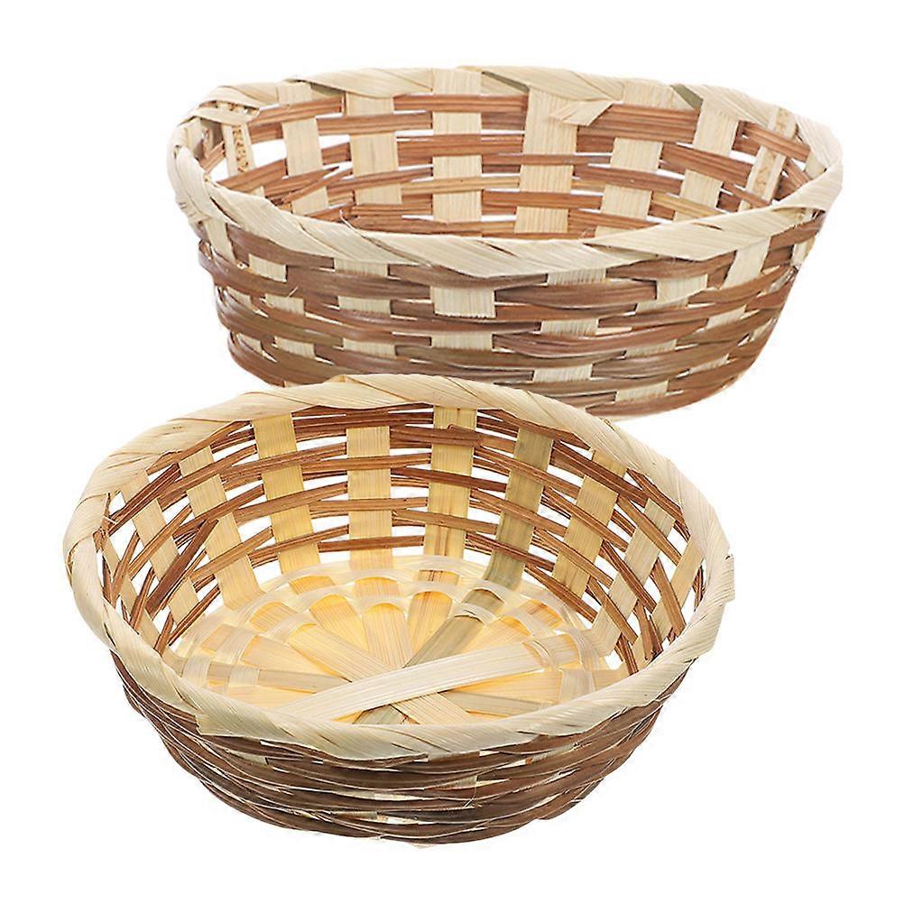 Fruit Basket Bamboo 2Pcs Multi Colored Weaved Baskets Perfect For Home Use And Display With Rustic Simple Aesthetic