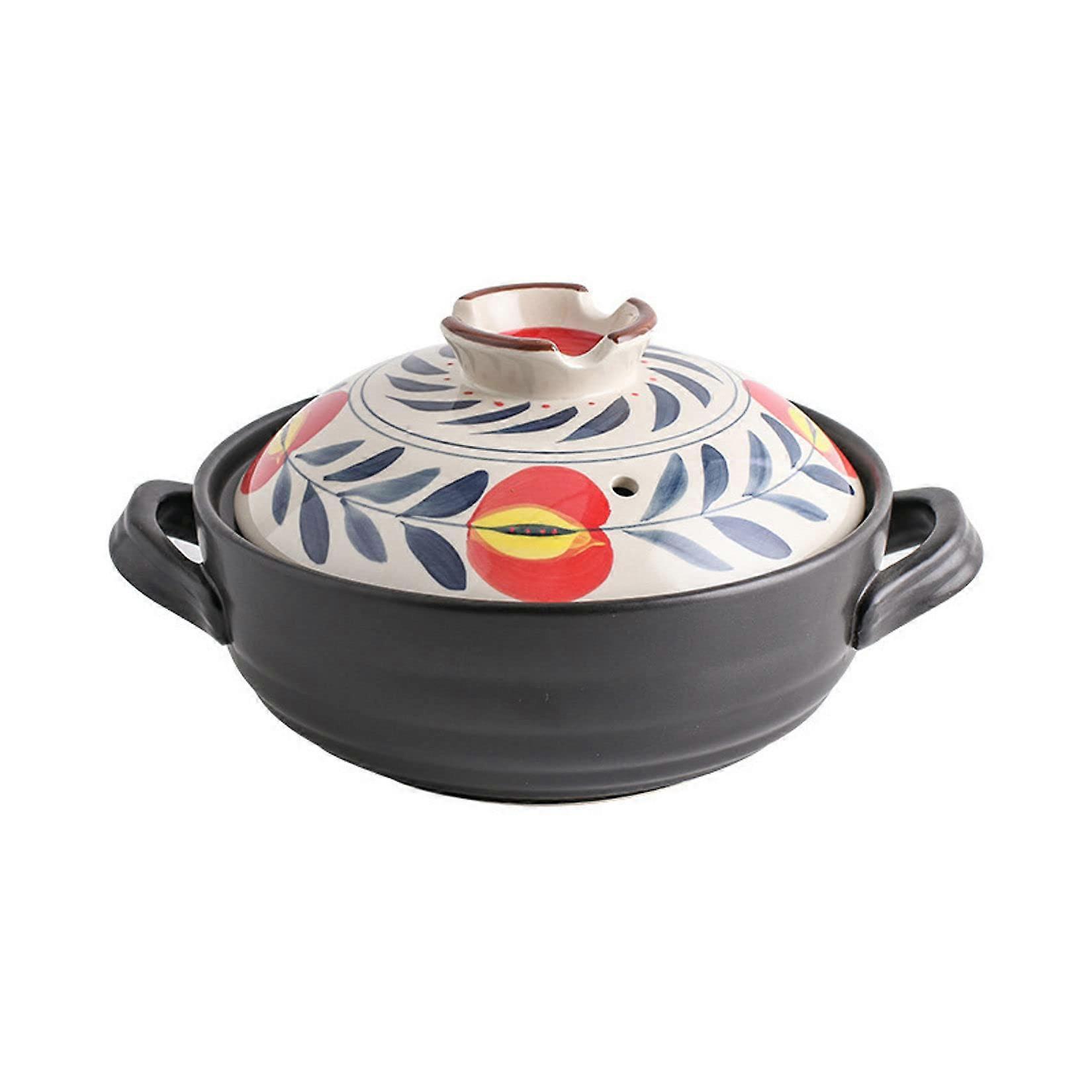 Ceramic Casserole Dish with Lid, Small Floral Pattern, 1.5L Round Cookware for Home Kitchen