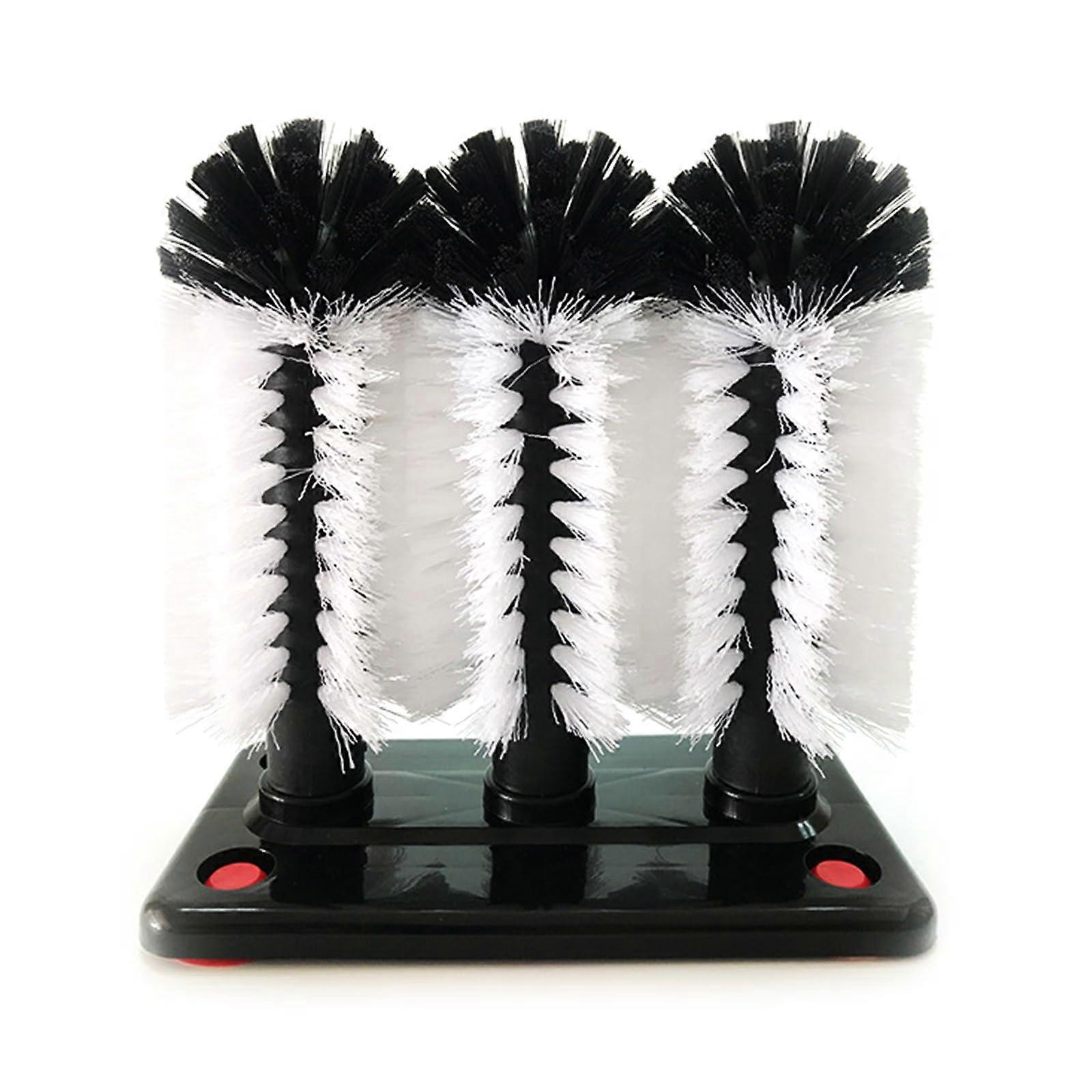 ThreeHead Cup Cleaning Brush with Soft Bristles and Suction Base for Kitchen Sink Glassware