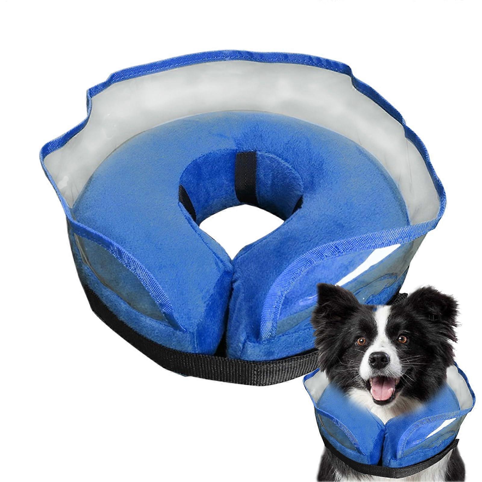 Inflatable Dog Cone with Soft Double Layer Protection for Post Surgery Recovery, Quick Drying Blue L