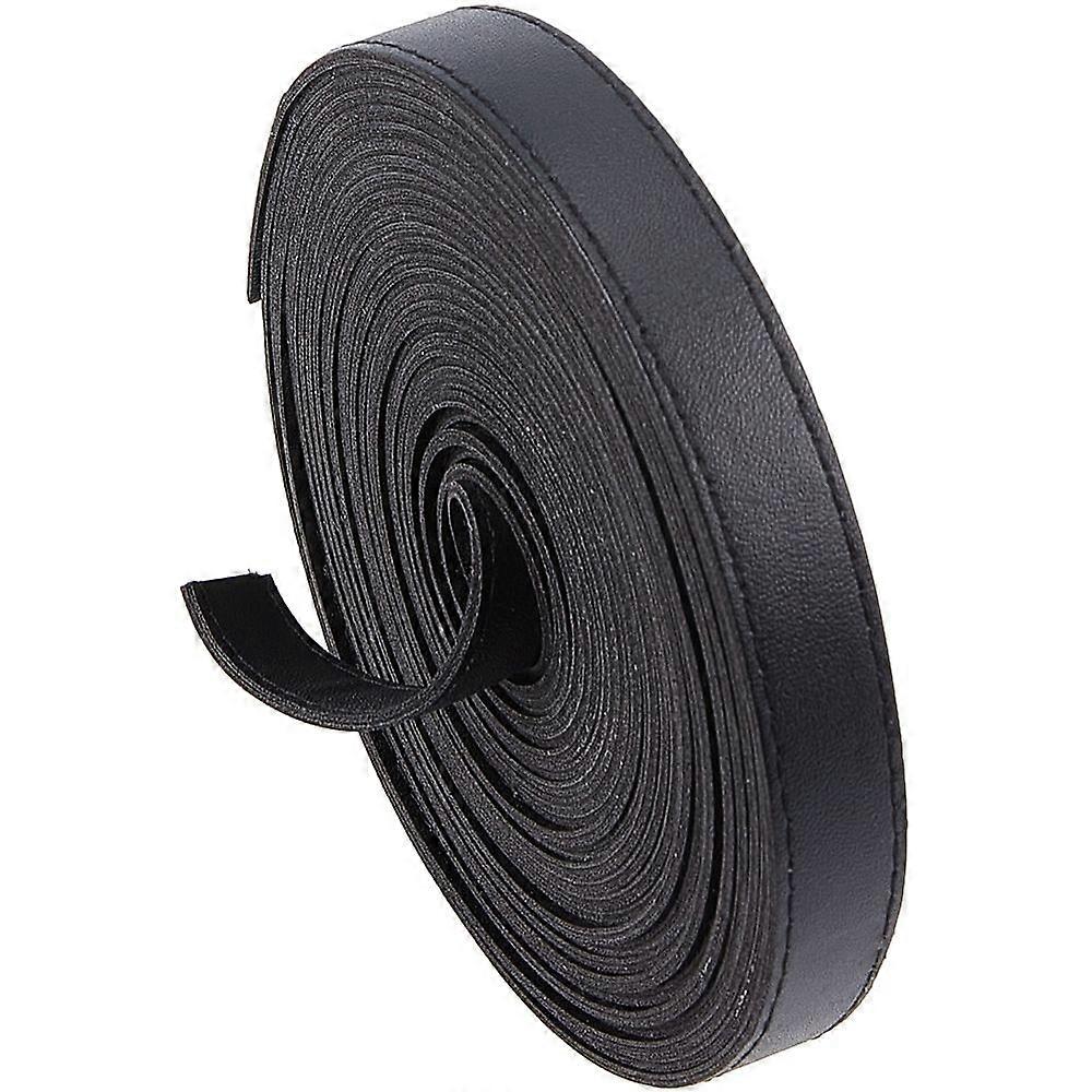5.5 Yards x 0.59" Black Leather Strap Double Sided Flat Leather Cord 0.08" Thick Imitation Leather Strips Threads Strings for DIY Crafts Handle Wrap B