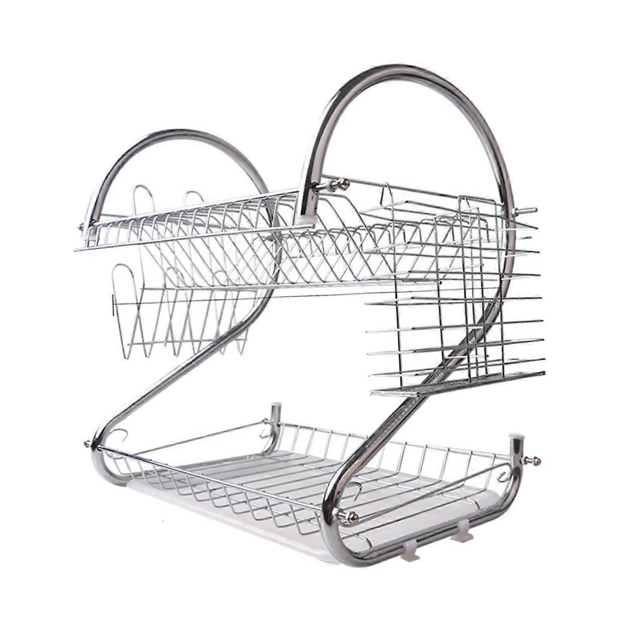 2 Tier Dish Drying Rack with Utensil Holder and Cup Holder for Compact Kitchen Counter Storage
