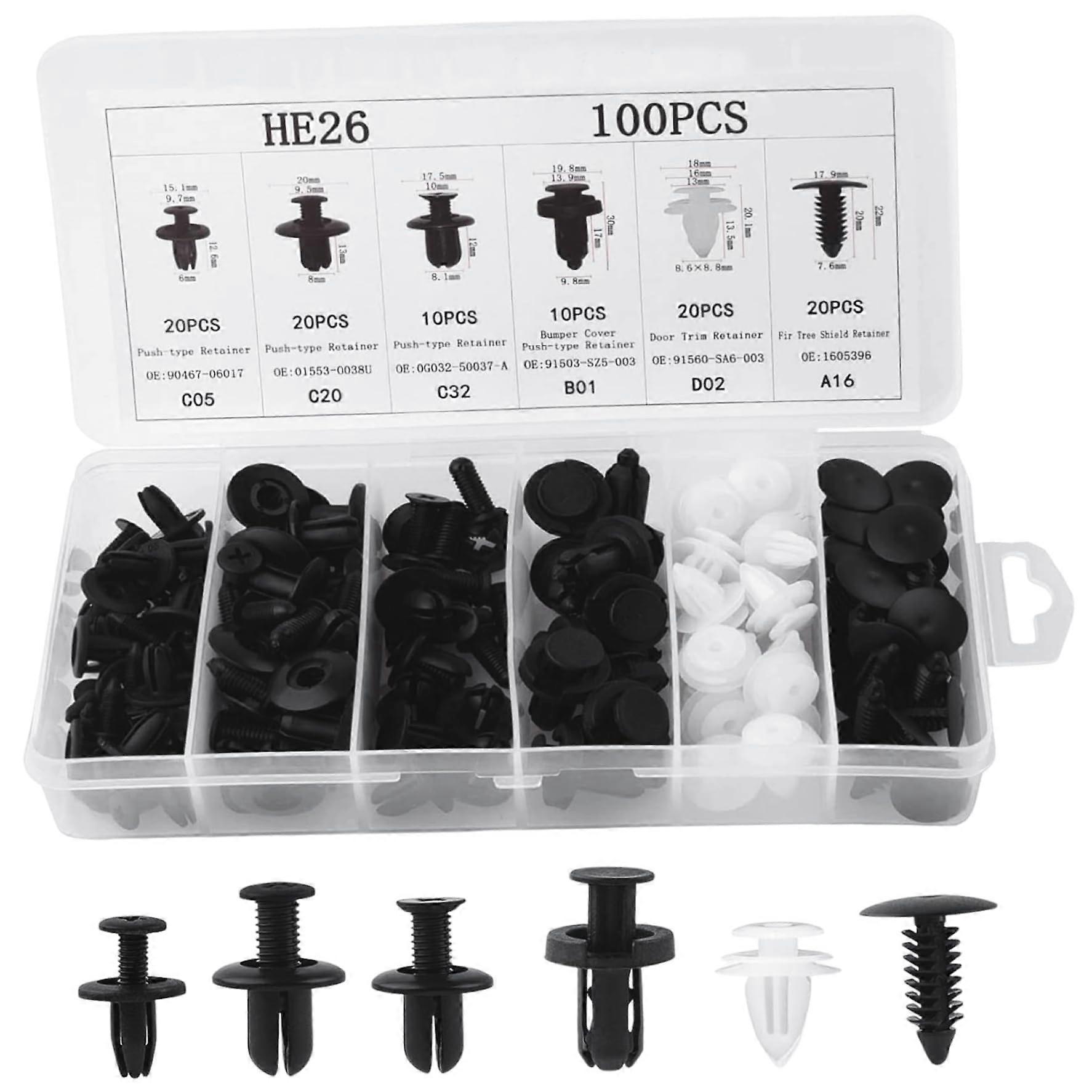 100Pcs Universal Car Retainer Clips Kit for Door Panel Bumper Trim Secure Fastening
