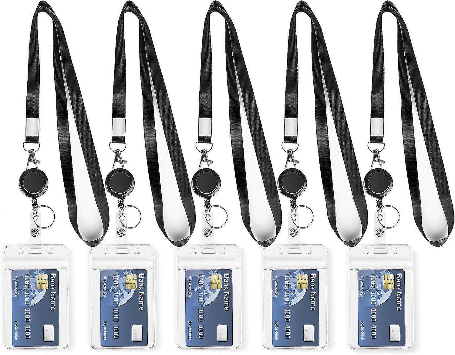5 Pack Retractable Lanyards for ID Badges, Thick Clear Plastic ID Badge Holder,