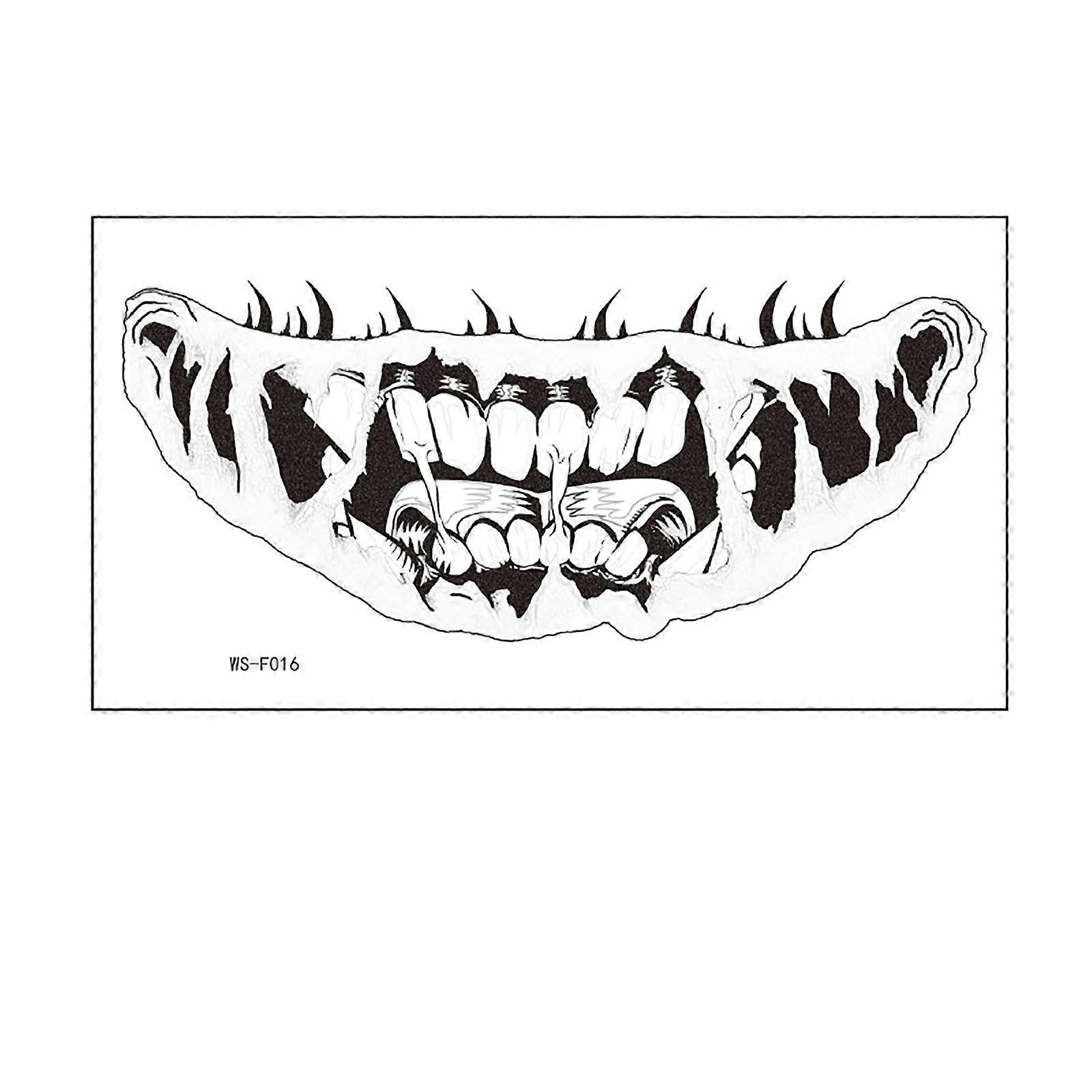 Halloween Temporary Tattoo Face Sticker with Realistic Dark Teeth Effect for Scary Makeup