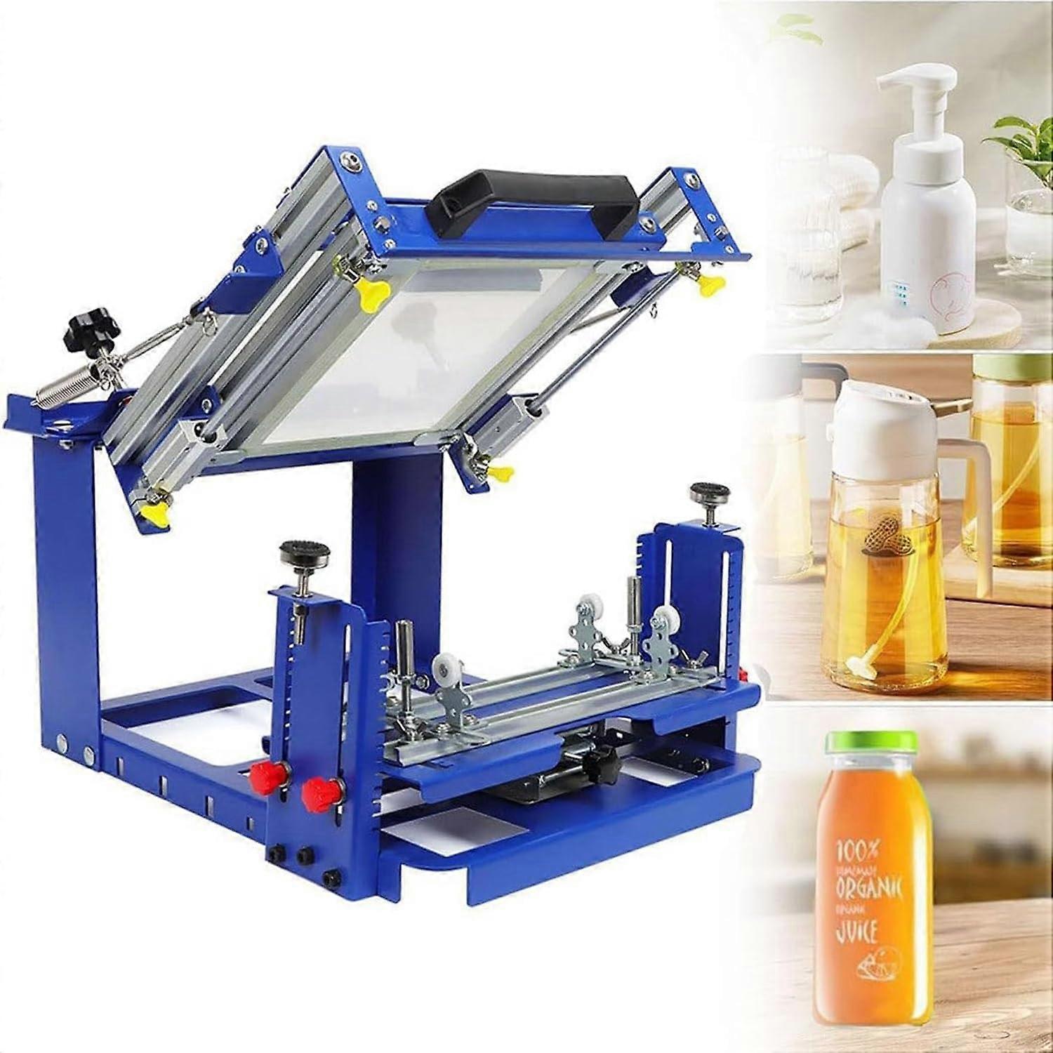 Manual Cylinder Screen Printing Machine for Bottles and Mugs with Adjustable Lift Base and Precise Alignment