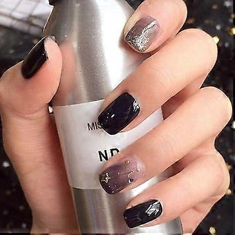 Black Glitter Press On Nails Set Gradient Glossy False Nails Salon Style for Women 24pcs