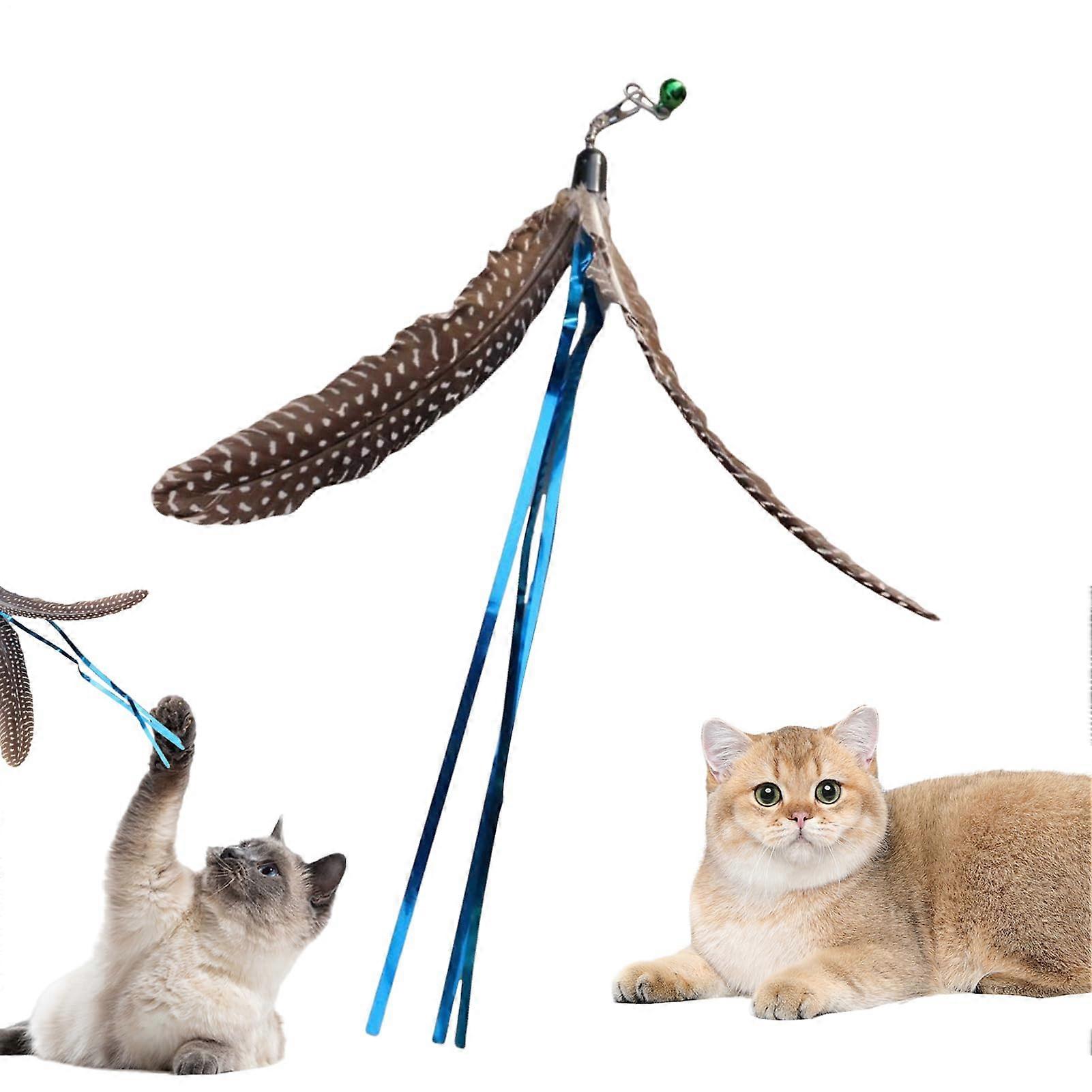 Interactive Feather Cat Toy with Rotating Real Bird Feathers for Indoor Hunting and Exercise