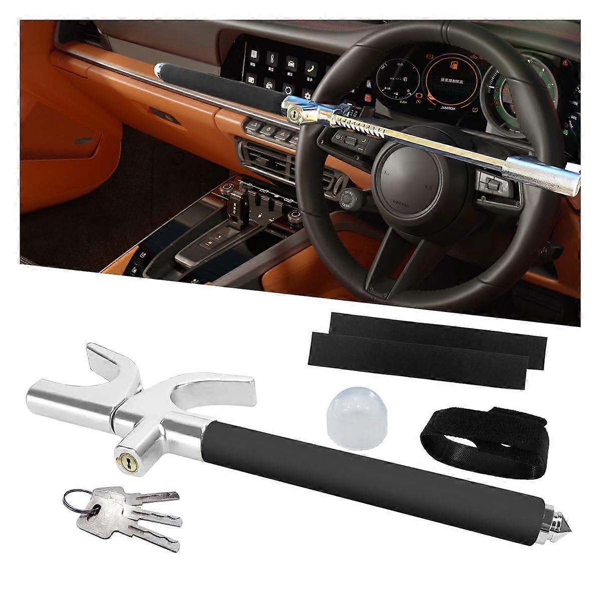 Universal Adjustable Steering Wheel Lock with Keys and Window Breaker for Car AntiTheft Security