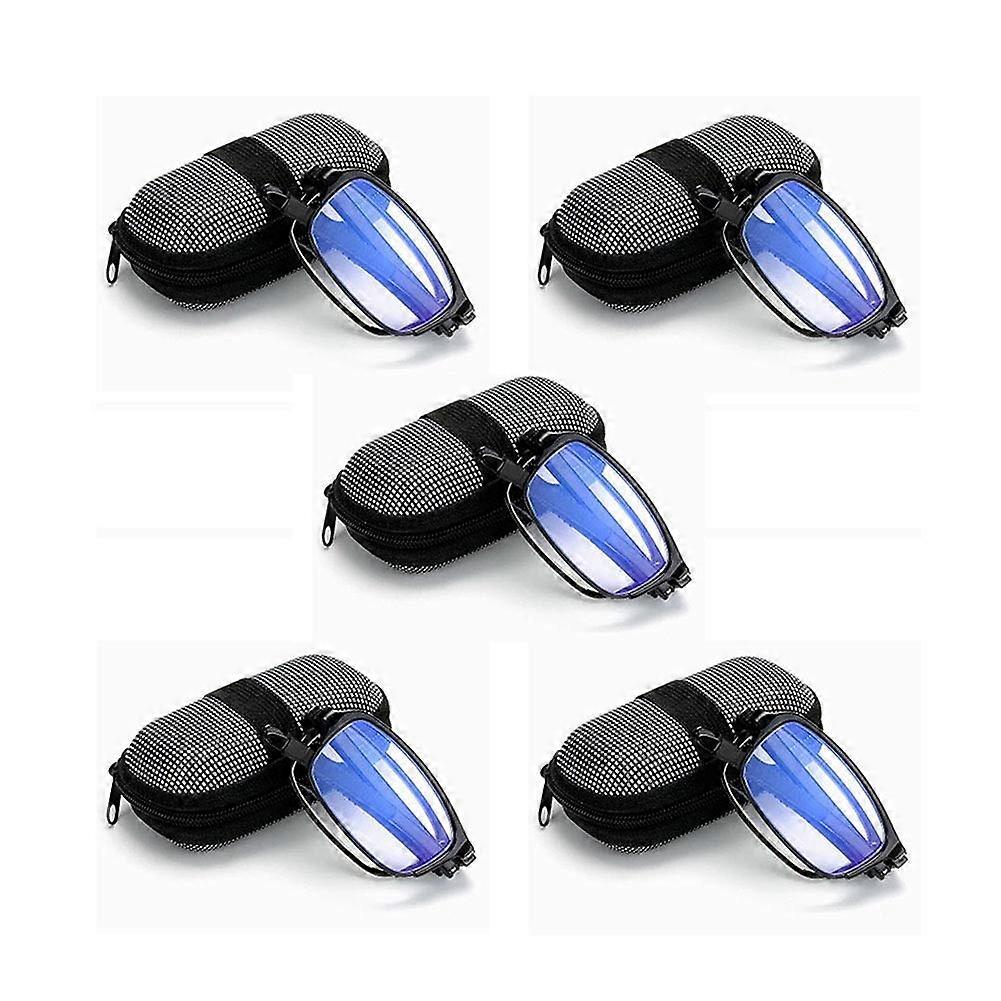 Reading Glasses 5 Pack Folding Black Frame  4.00X Magnification Compact Eyewear