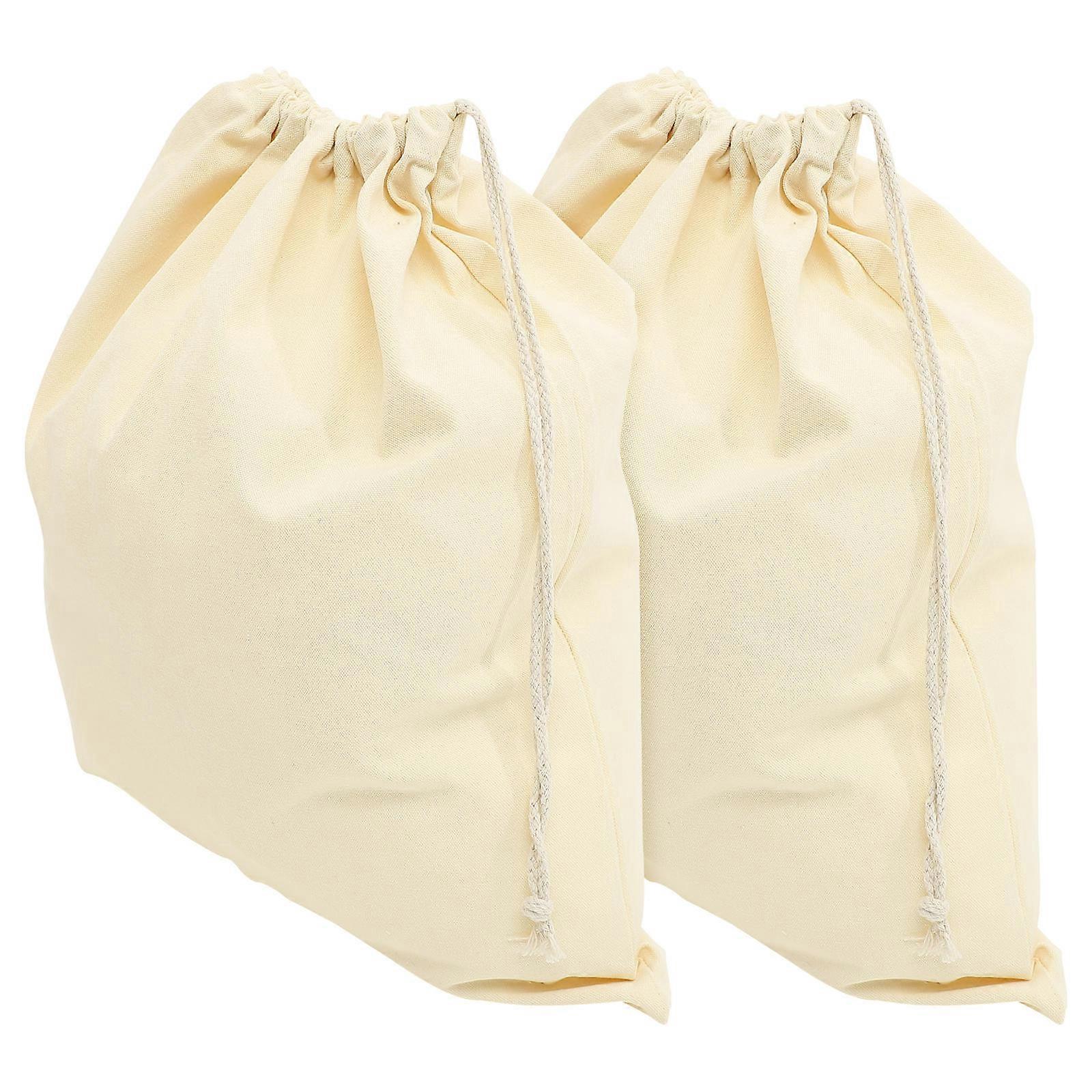 Canvas Laundry Bags Drawstring Laundry Pouches for Storage 2Pcs Beige