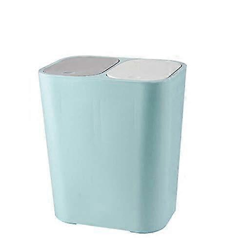 12L Dual Compartment Trash Can with Push Button Lids, Compact Kitchen Recycling Bin Grey/Blue/White