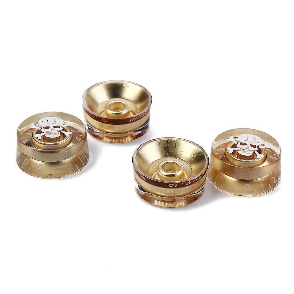 Skull Head Round Control Knobs Volume Control Knobs Cap 4Pcs Set Golden