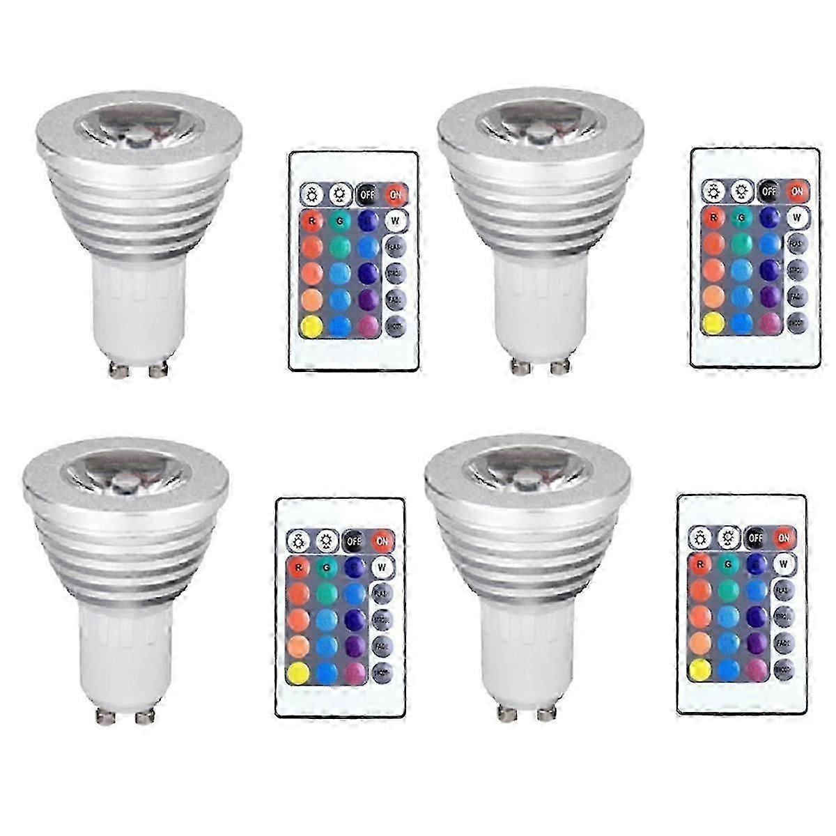 4pcs GU10 Bulbs and 1remote Control with Memory Function 4dynamic Lighting Modes Spotlight 17colors Changeable Spotlight