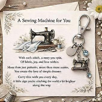 Vintage Sewing Machine Keychain with Greeting Card, Emotional Support Sewing Lover Gift, Retro Sewing Charm Keyring for Sewing Enthusiasts