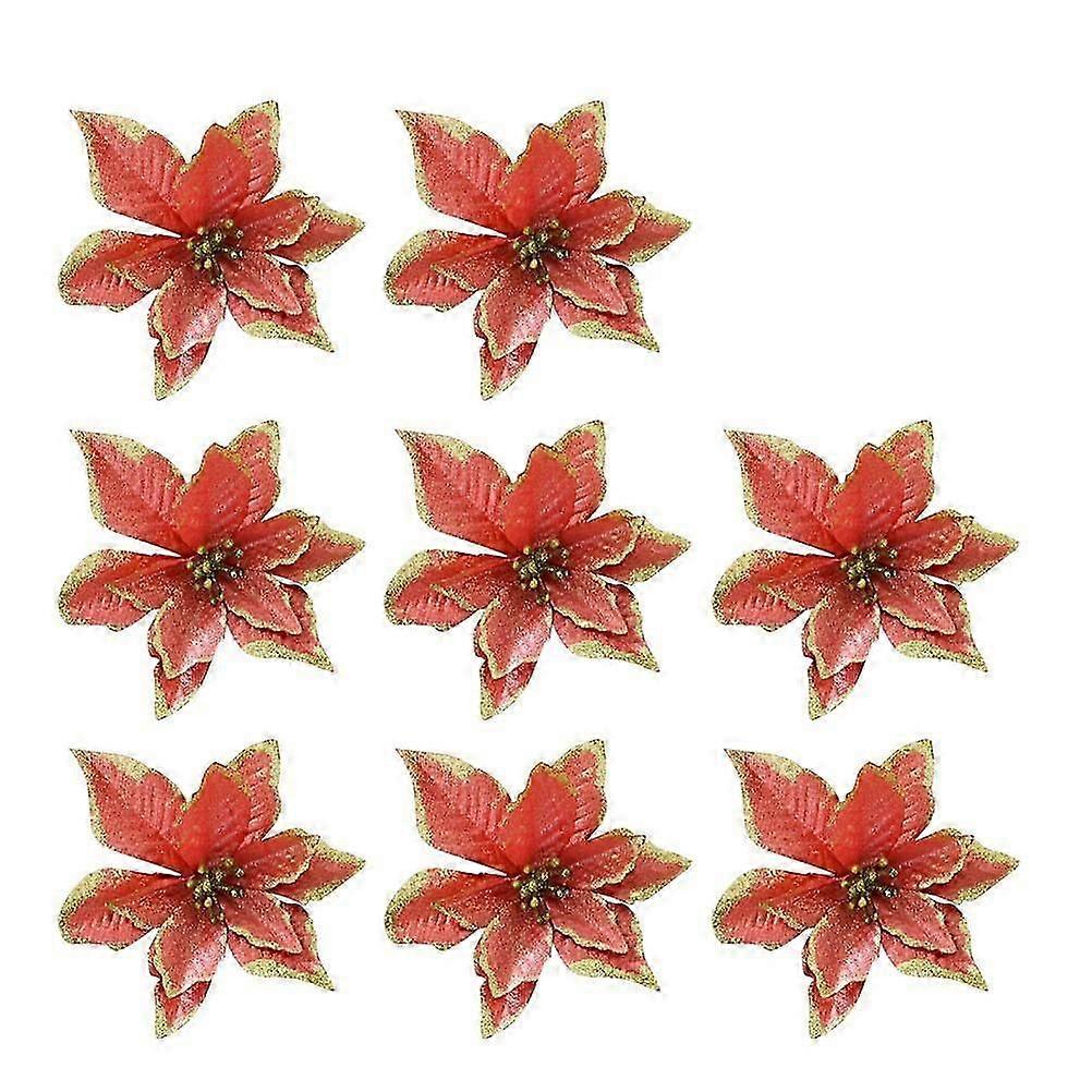 Christmas Glitter Artificial Decorative Flowers 8Pcs