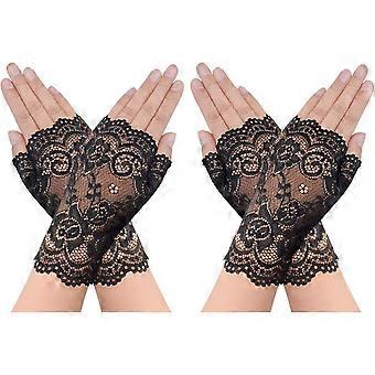 2 Pairs Women's Lace Gloves Fingerless Floral Gloves Bridal Prom Gloves for Wedding Party Costume Accessories