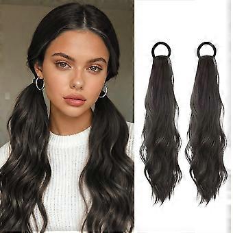 2 stuks krullende paardenstaart extensions met haarelastiekjes, natuurlijke pruik met elastische band, neppe paardenstaart pruik accessoires voor dagelijks gebruik, 17 inch (2 stuks - bruin zwart)