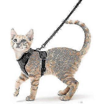 Cinto de gato e coleira para andar, escape à prova de arreios macios ajustáveis para gatos, fácil controle