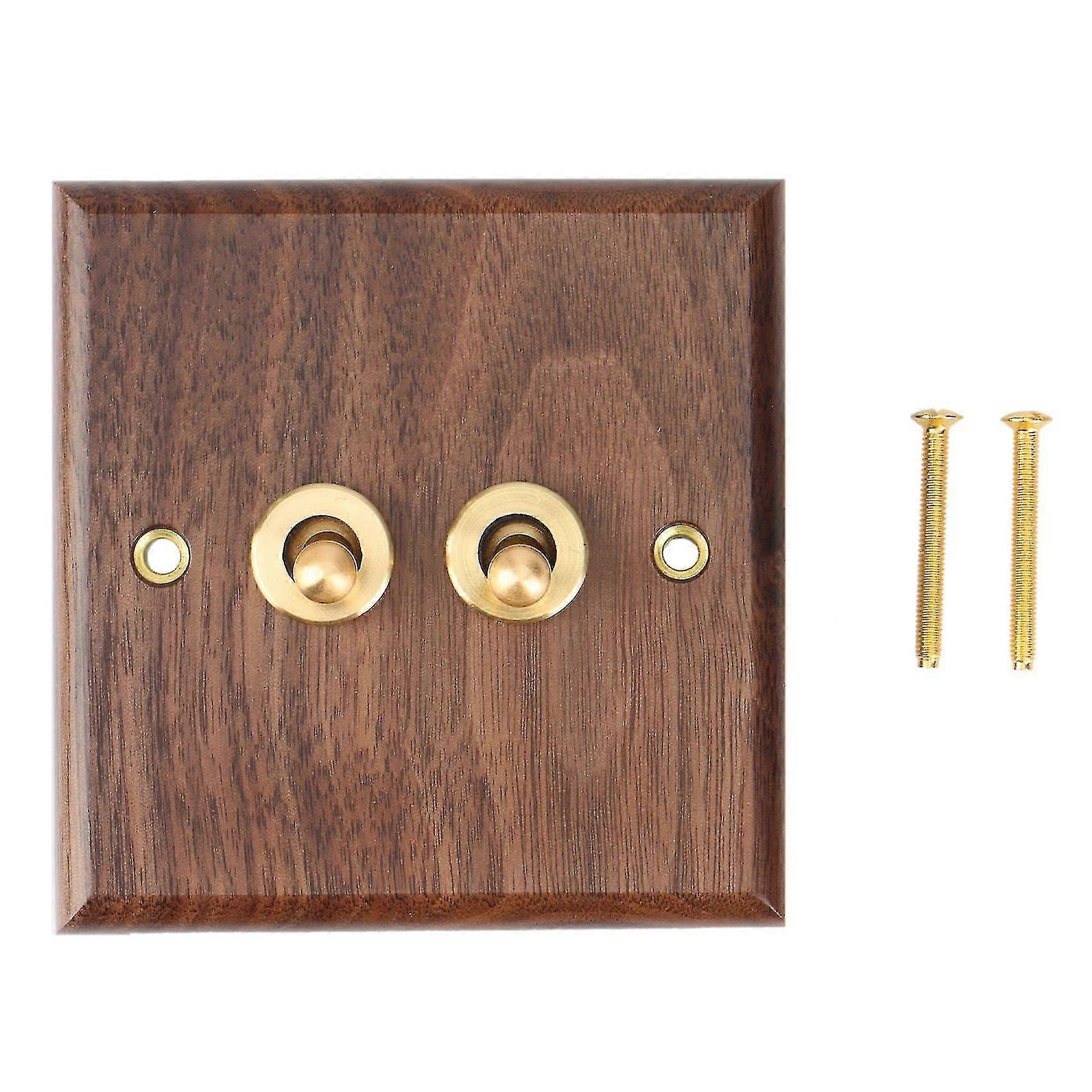 Retro American Industrial Style Light Switch Socket, Solid Wood Brass Toggle Switch Plate, Antique