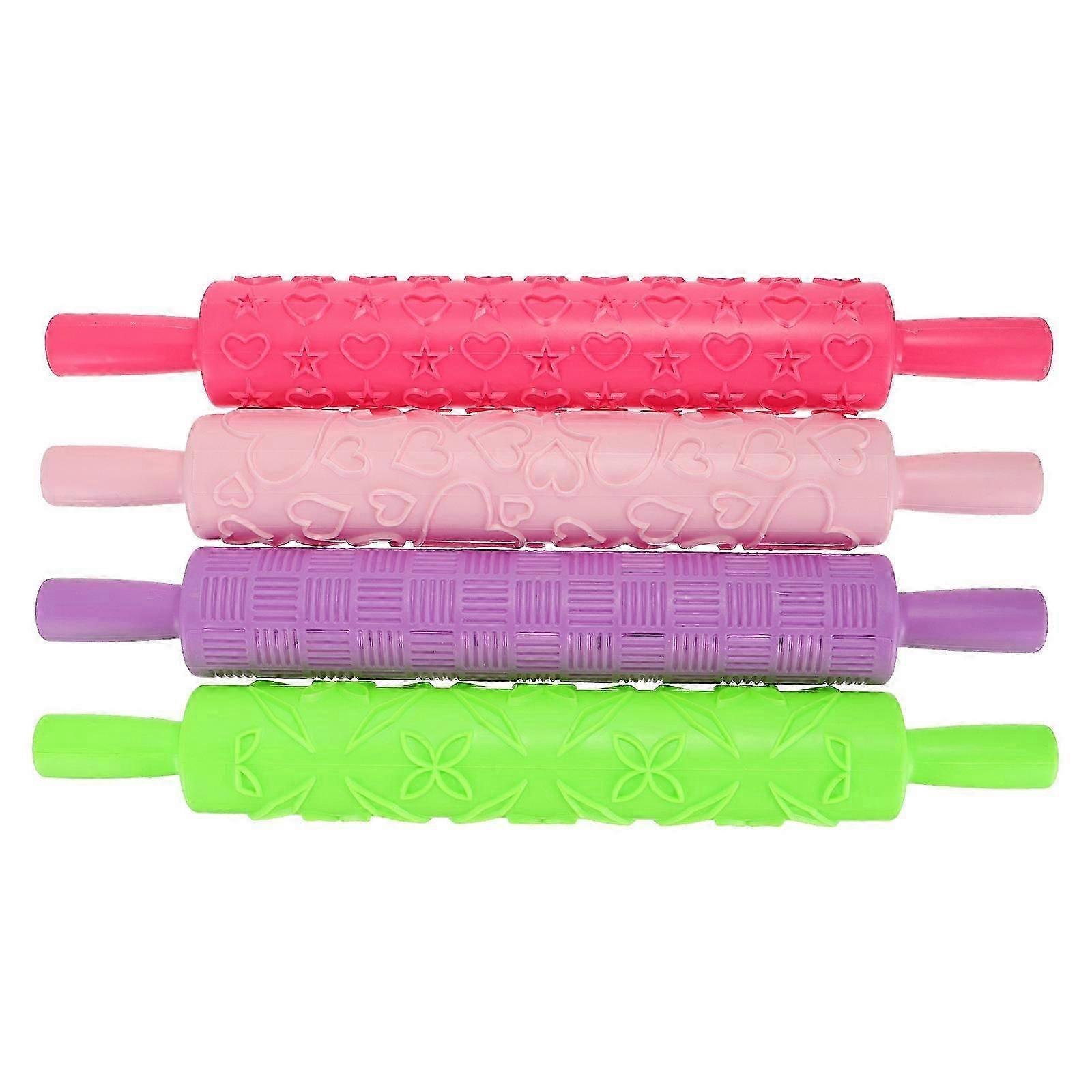DIY Embossed Rolling Pin Plastic Rolling Pin for Kitchen Use 4Pcs