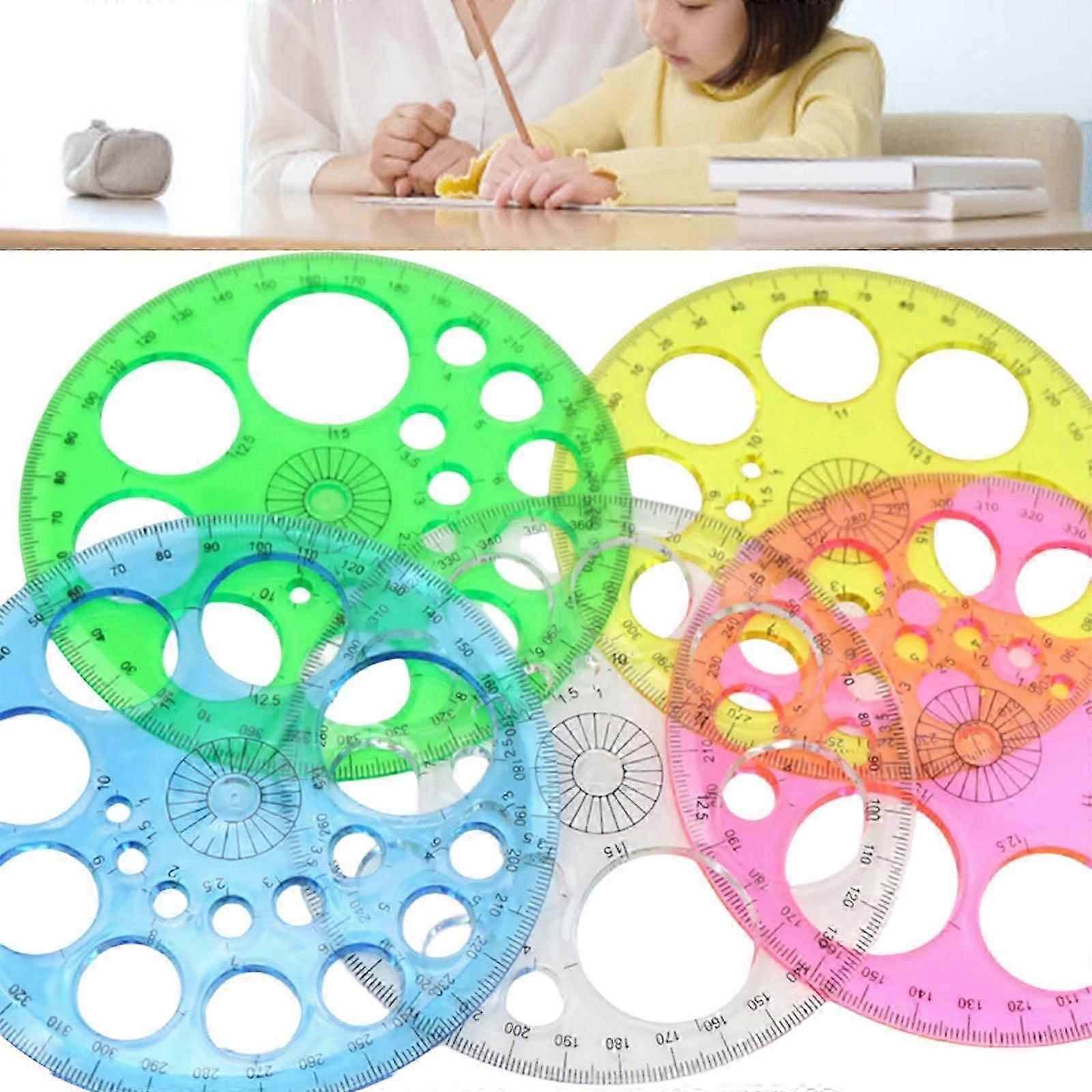 5 Pcs 360 Degree Math Protractor Circle Stencil Template Ruler for Student