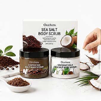 2Pack Natural Sea Salt Body Scrub Set, Arabica Coffee & Coconut Milk Exfoliating Scrub with Shea Butter, Moisturizing Skin Exfoliator for Smooth, Glow