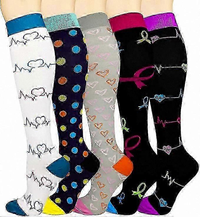 Supportive Knee-High Compression Socks, 5 Pairs