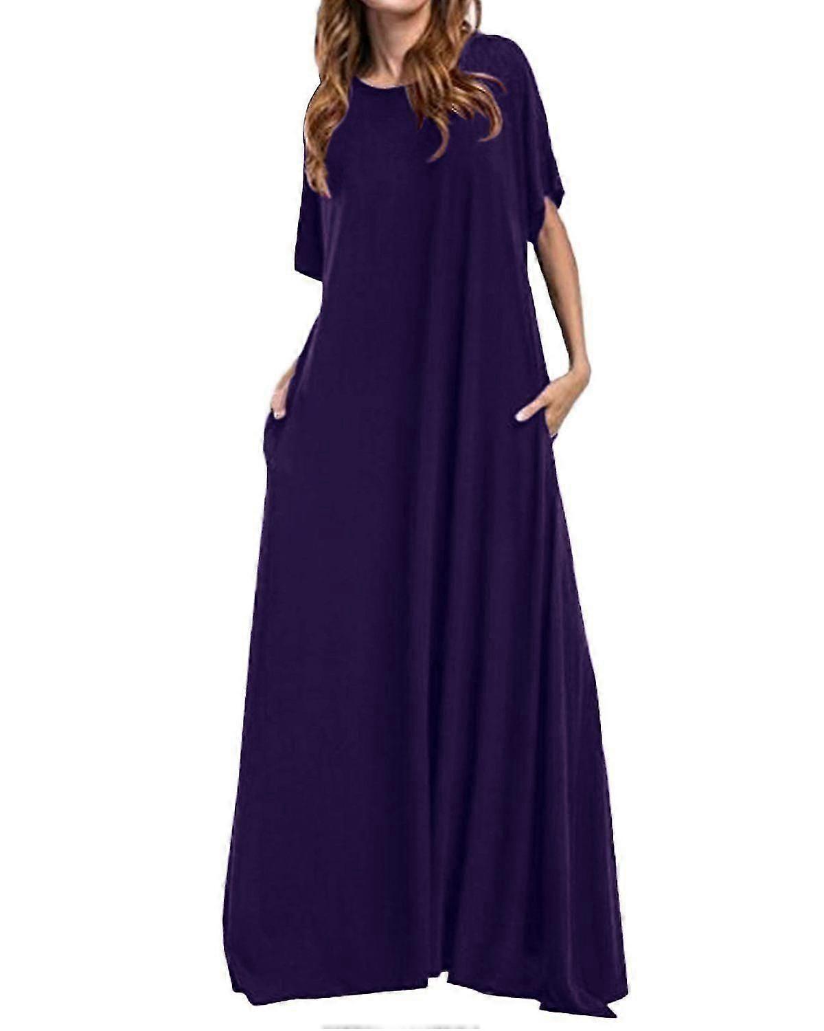 Solid Round Half Sleeve Maxi Dress
