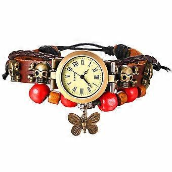 Vintage Ethnic Analog Quartz Bracelet Watch, Faux Leather Multi-Layer Wrap Watch with Pendant for Women, Christmas Birthday Gift