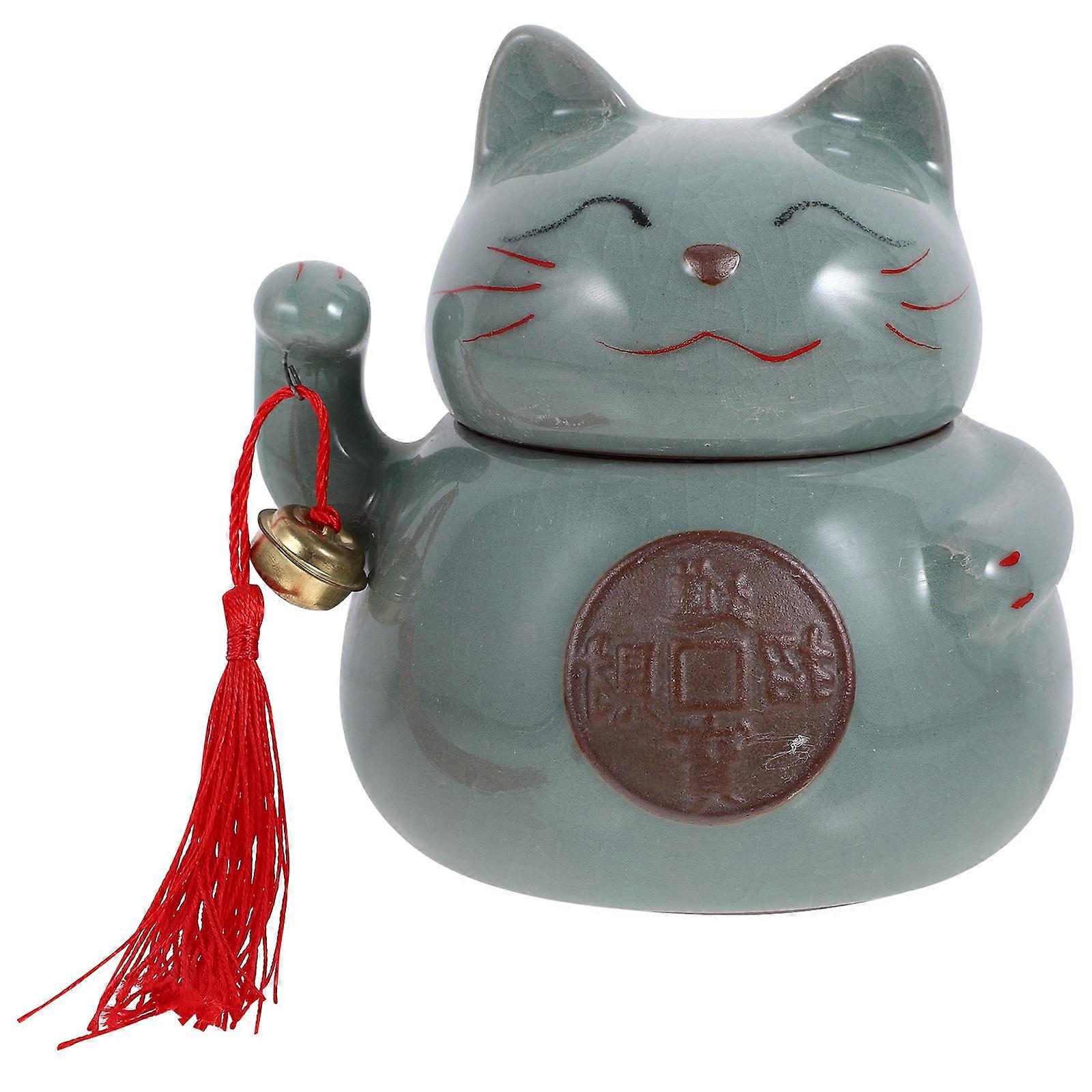 Ceramic Can Cat Shape Tea Can for Storage Use 1Pcs Grey Container