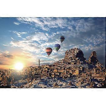 Wooden Jigsaw Puzzle 1000 Pieces Hot Air Balloon Winter Sunrise Mountain Landscape for Adults and Family