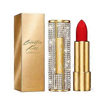 Rose Red Diamond Trimmed Lipstick, Silky Texture, Nourishing Moisturizing, Evenly Pigmented, Long-Lasting Color, Smooth Application