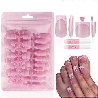 Soft Gel French Press On Nails Pink Square