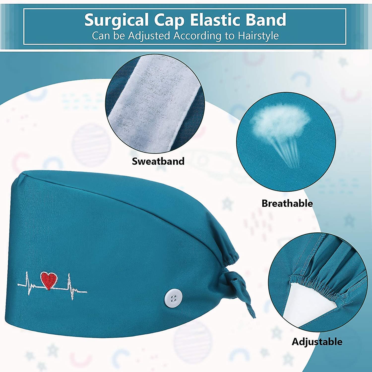 6 Pieces Breathable Bouffant Caps Adjustable Tie Back Sweatband