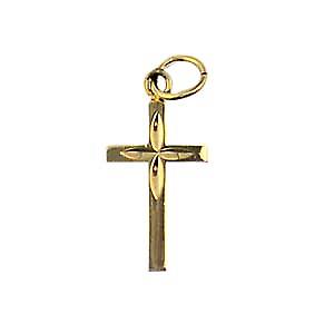 9ct Gold 15x9mm diamond cut star solid block Cross
