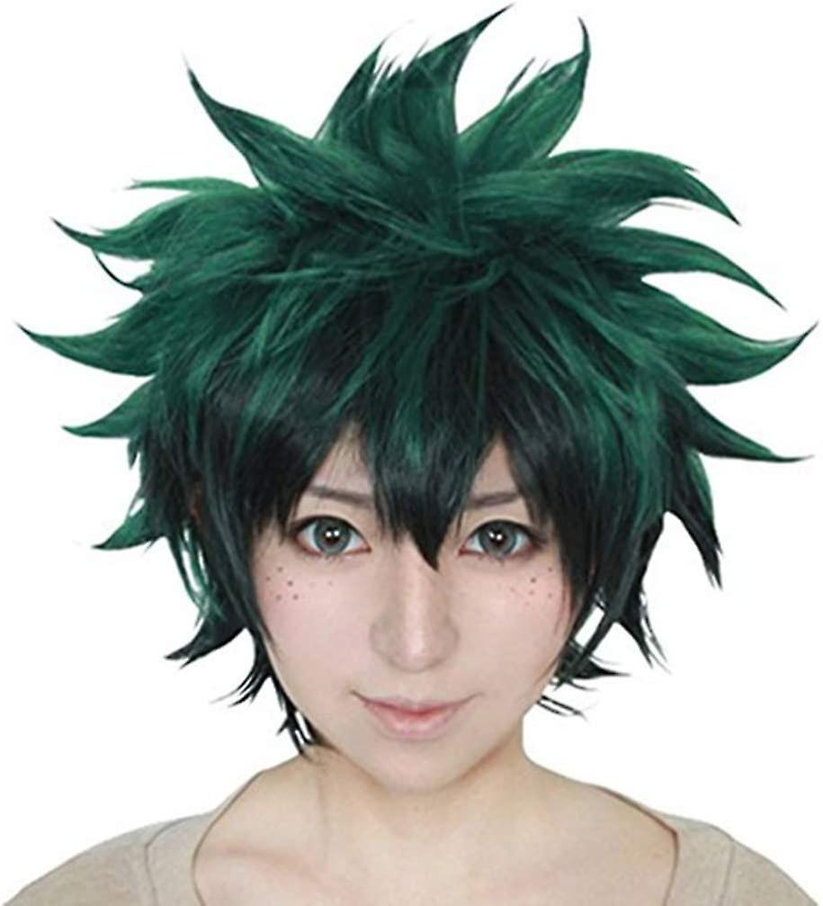 Green Cosplay Wig for Anime Short Wavy Synthetic