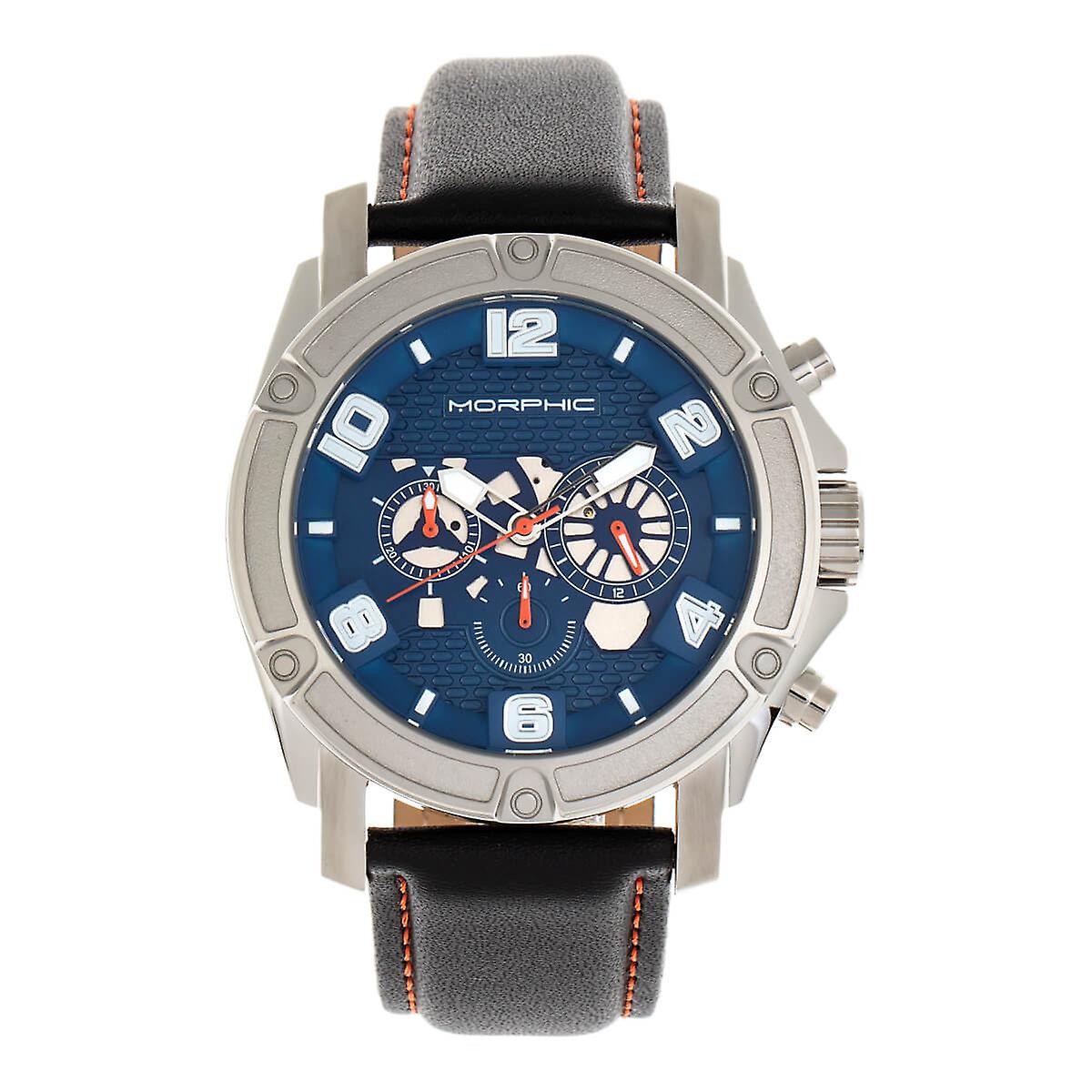 Morphic M73 Series Chronograph Leather-Band Watch - Silver/Blue